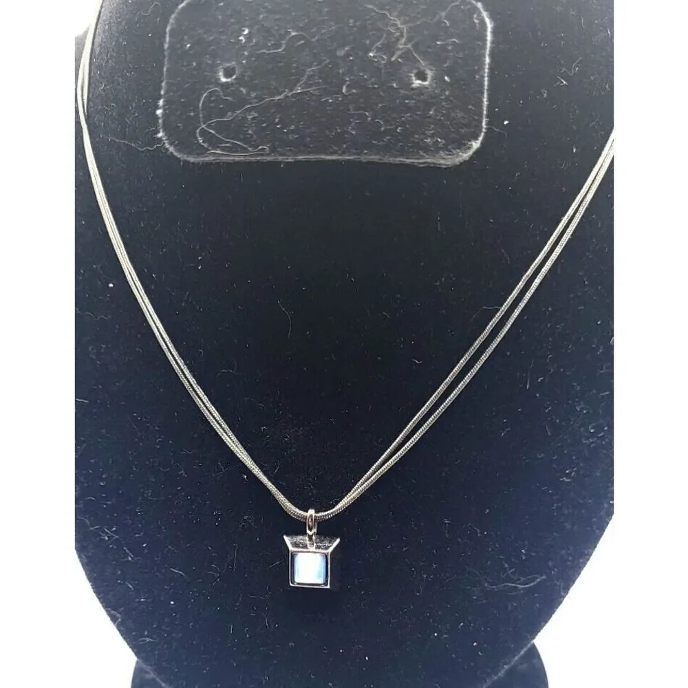Express Gunmetal Silver Square Tiger's Eye Blue Pendant Necklace 17in